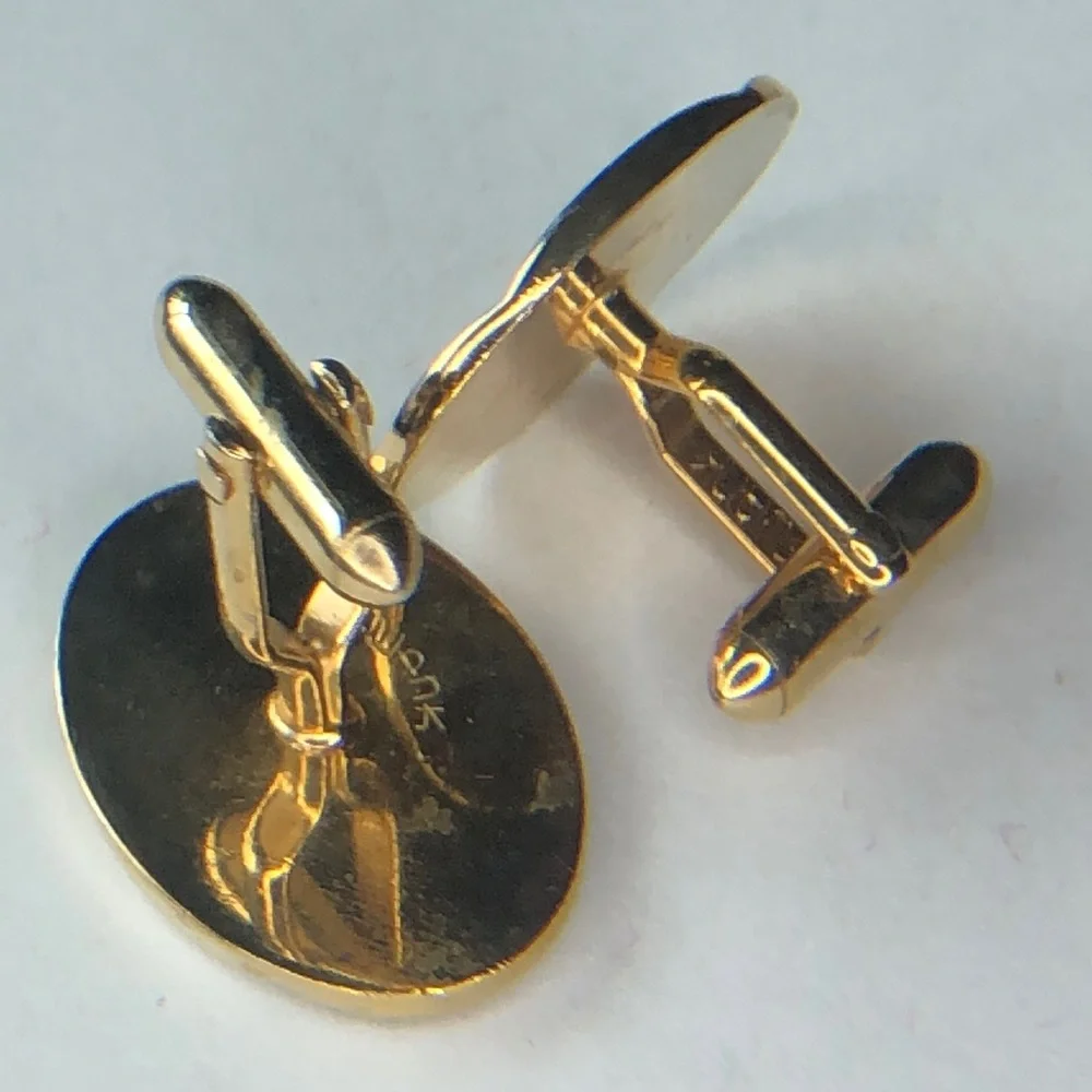 MCM Men’s SWANK gold tone cuff links cufflinks Diamond cut edge oval retro